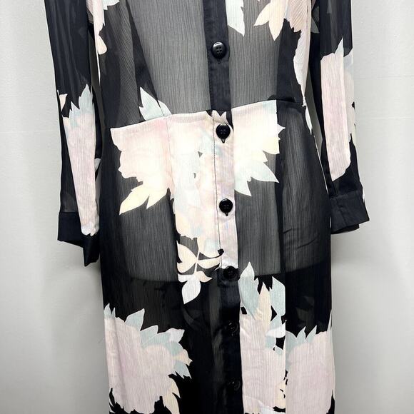 River Island Printed Sheer Maxi Dress Kaftan Size 10 Button Front - Picture 3 of 8